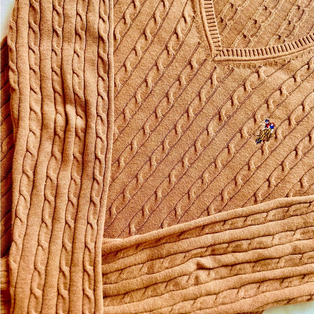 U.S. Polo Assn. Women's V-Neck Sweater in Tan